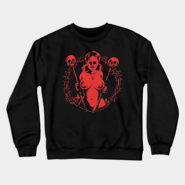 Satanic Babe (red version) Crewneck Sweatshirt by wildsidecomix